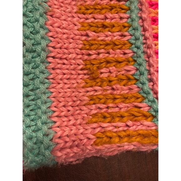 Knitted multicolored tasseled throw pillow cover 19x20 Hippie Boho Eclectic Fun - Picture 4 of 7